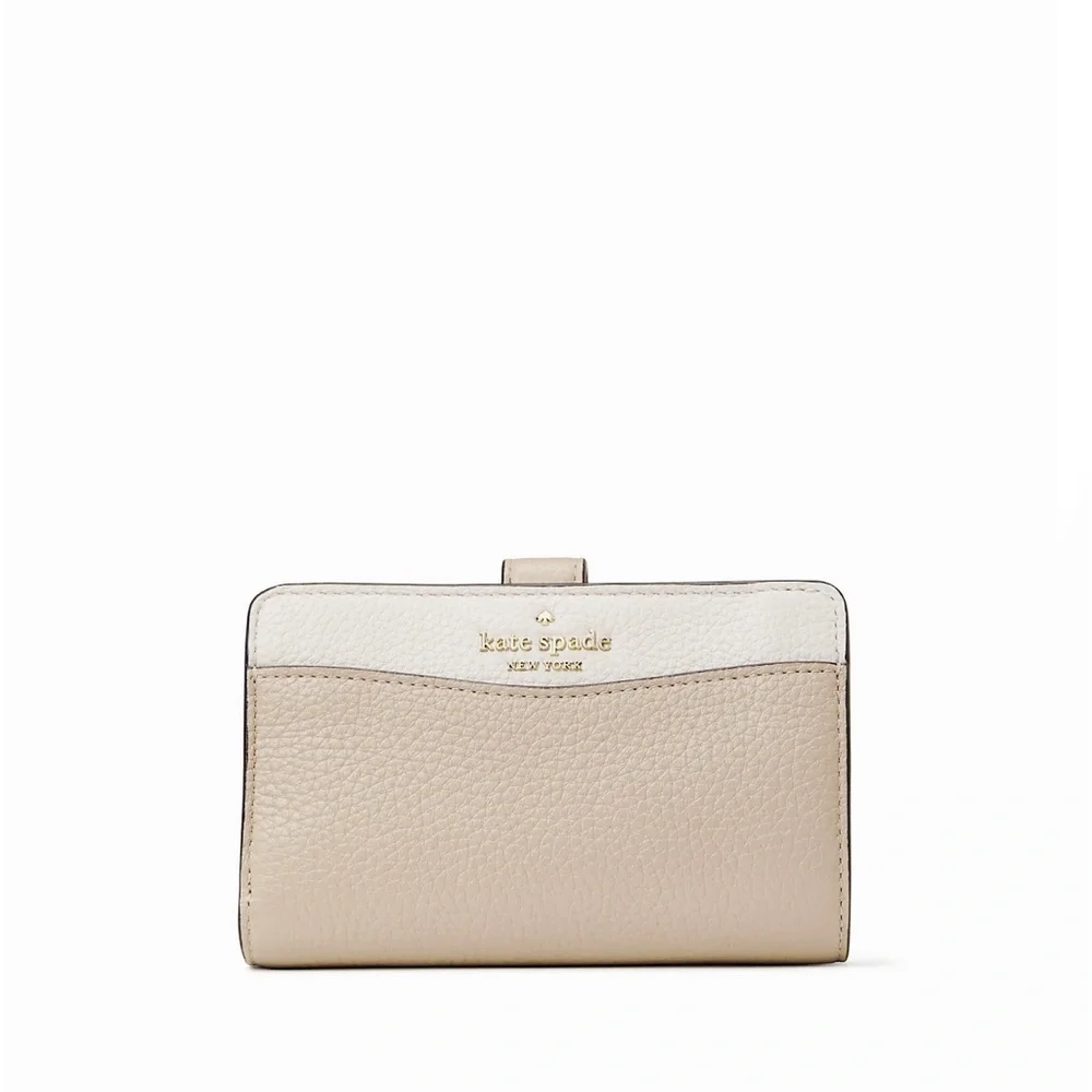 kate spade Two-Tone Pebbled Leather Wallet in Cream and Beige
